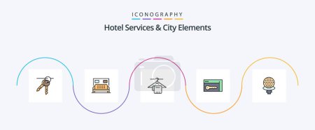 Illustration for Hotel Services And City Elements Line Filled Flat 5 Icon Pack Including sport. room. hanger. key. browser - Royalty Free Image