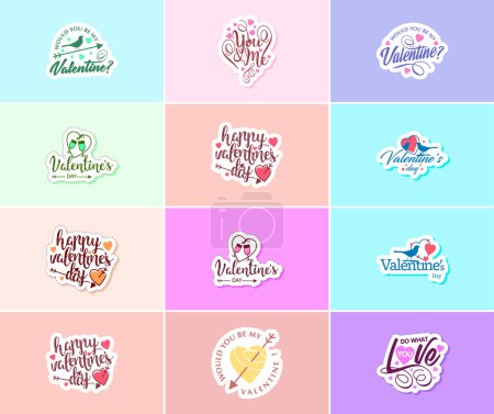 Téléchargez les illustrations : Love is in the Details: Valentine's Day Typography and Graphics Stickers - en licence libre de droit
