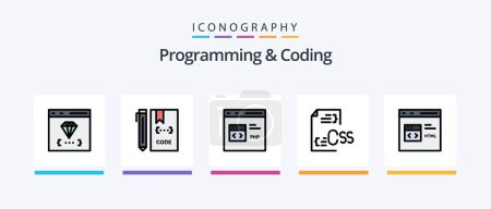 Téléchargez les illustrations : Programming And Coding Line Filled 5 Icon Pack Including development. coding. panel. list. develop. Creative Icons Design - en licence libre de droit