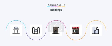 Téléchargez les illustrations : Buildings Line Filled Flat 5 Icon Pack Including marketplace. building. industrial. residence. house - en licence libre de droit