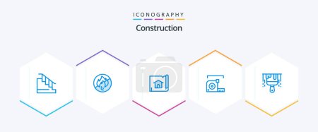 Illustration for Construction 25 Blue icon pack including brush. roulette. building. meter. measure - Royalty Free Image