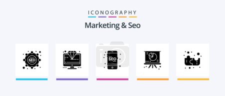 Illustration for Marketing And Seo Glyph 5 Icon Pack Including puzzle. presentation. mobile. pie. chart. Creative Icons Design - Royalty Free Image