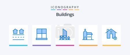 Téléchargez les illustrations : Buildings Blue 5 Icon Pack Including church. building. home. security. lifeguard. Creative Icons Design - en licence libre de droit