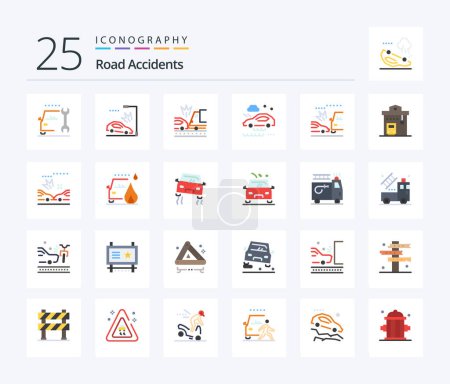 Illustration for Road Accidents 25 Flat Color icon pack including car. wet road. accident. rain. bad weather condition - Royalty Free Image