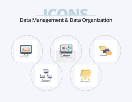 Téléchargez les illustrations : Data Management And Data Organization Flat Icon Pack 5 Icon Design. application. update. folder. stats. dashboard - en licence libre de droit