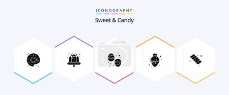 Téléchargez les illustrations : Sweet And Candy 25 Glyph icon pack including marshmallow. camping. dessert. strawberry fondue. food - en licence libre de droit