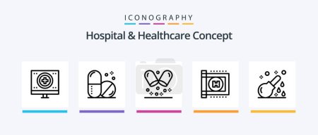 Téléchargez les illustrations : Hospital and Healthcare Concept Line 5 Icon Pack Including healthcare. vaccine. enema. syringe. medical. Creative Icons Design - en licence libre de droit