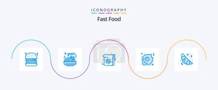 Téléchargez les illustrations : Fast Food Blue 5 Icon Pack Including . food. food. croissant - en licence libre de droit