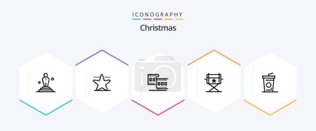 Illustration for Christmas 25 Line icon pack including . disposable cup. cinema. beverage. cinema - Royalty Free Image