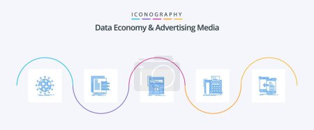 Téléchargez les illustrations : Data Economy And Advertising Media Blue 5 Icon Pack Including telephone. fax. reports. website. video - en licence libre de droit