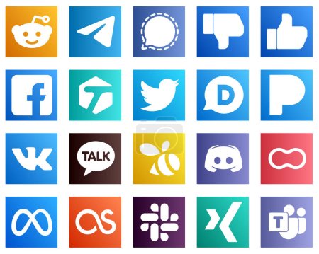 Ilustración de 20 Modern Social Media Icons such as disqus. twitter. facebook. tagged and fb icons. Creative and eye catching - Imagen libre de derechos