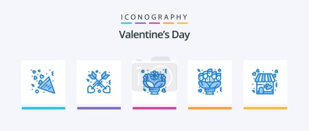 Illustration for Valentines Day Blue 5 Icon Pack Including love. gift. flower. love. bouquet. Creative Icons Design - Royalty Free Image