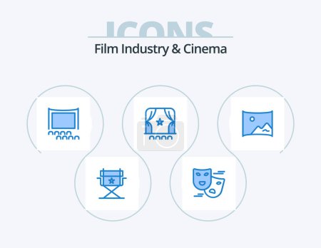 Illustration for Cenima Blue Icon Pack 5 Icon Design. . . cinema. panorama. entertaiment - Royalty Free Image