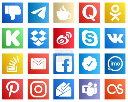 Illustration for 20 Popular Social Media Icons such as sina. quora. weibo and funding icons. Elegant and minimalist - Royalty Free Image