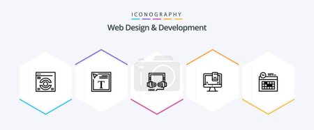Téléchargez les illustrations : Web Design And Development 25 Line icon pack including monitor . design . font. seo - en licence libre de droit