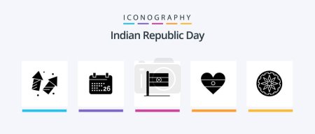 Illustration for Indian Republic Day Glyph 5 Icon Pack Including circle. heart. indian republic day jan. flg. day. Creative Icons Design - Royalty Free Image