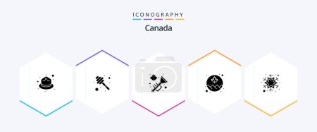 Ilustración de Canada 25 Glyph icon pack including snow. circle. brass. leaf. canada - Imagen libre de derechos