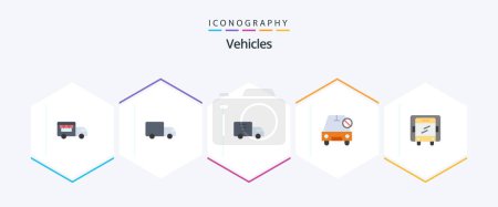 Téléchargez les illustrations : Vehicles 25 Flat icon pack including lorry. slash. lorry. off. disabled - en licence libre de droit