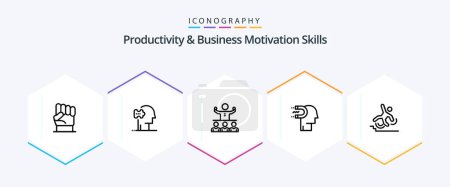 Illustration for Productivity And Business Motivation Skills 25 Line icon pack including influence. engagement. solutions. power of influence. mentorship - Royalty Free Image