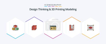 Téléchargez les illustrations : Design Thinking And D Printing Modeling 25 FilledLine icon pack including . eye. pen. sketching. visual - en licence libre de droit