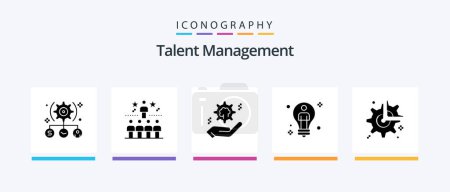 Téléchargez les illustrations : Talent Management Glyph 5 Icon Pack Including solution. bulb. top. solution. cog. Creative Icons Design - en licence libre de droit