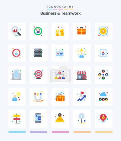 Téléchargez les illustrations : Creative Business And Teamwork 25 Flat icon pack  Such As target. employee. money. process. budget - en licence libre de droit