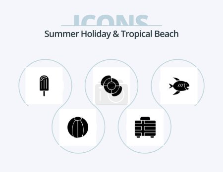 Illustration for Beach Glyph Icon Pack 5 Icon Design. fish. beach. beach. summer. beach - Royalty Free Image