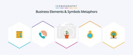 Téléchargez les illustrations : Business Elements And Symbols Metaphors 25 Flat icon pack including experiment. flask. signals. chemical. pot - en licence libre de droit
