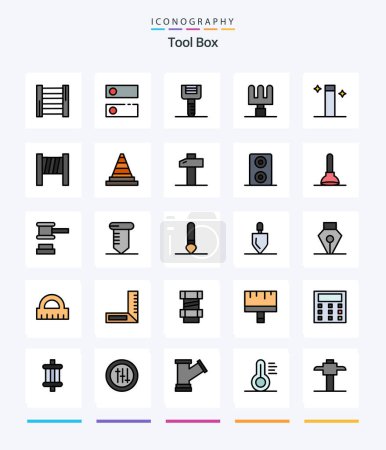 Ilustración de Creative Tools 25 Line FIlled icon pack  Such As tools. wizard. kitchenware. wand. tools - Imagen libre de derechos