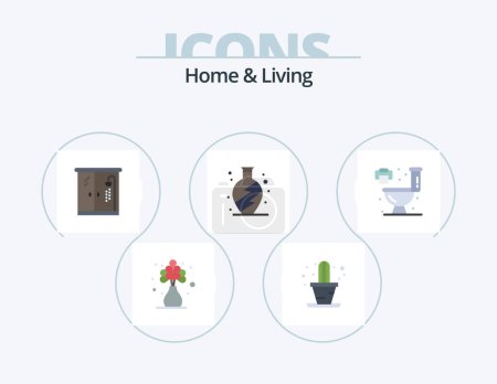 Illustration for Home And Living Flat Icon Pack 5 Icon Design. . toilet. living. living. vase - Royalty Free Image