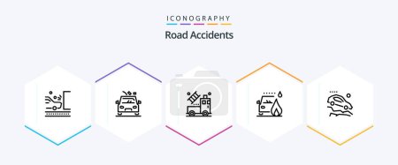 Illustration for Road Accidents 25 Line icon pack including accident. fire. road. car. transparent - Royalty Free Image