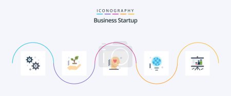 Téléchargez les illustrations : Business Startup Flat 5 Icon Pack Including graph. chart. process. analysis. business - en licence libre de droit