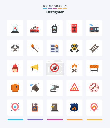 Téléchargez les illustrations : Creative Firefighter 25 Flat icon pack  Such As emergency. evacuate. truck. escape. fire - en licence libre de droit