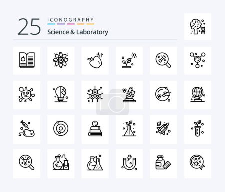 Illustration for Science 25 Line icon pack including science. atom. biology. science. search - Royalty Free Image