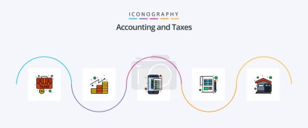 Illustration for Taxes Line Filled Flat 5 Icon Pack Including sheet. balance. investments. accounting. stamp - Royalty Free Image