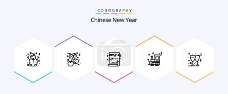 Téléchargez les illustrations : Chinese New Year 25 Line icon pack including christmas. train. christmas. holiday. christmas - en licence libre de droit