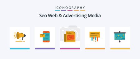 Téléchargez les illustrations : Seo Web And Advertising Media Flat 5 Icon Pack Including chart. wifi. receiving sms. router. headline. Creative Icons Design - en licence libre de droit
