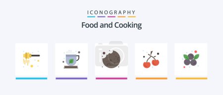 Téléchargez les illustrations : Food Flat 5 Icon Pack Including fruit. blueberries. cake. berry. cherry. Creative Icons Design - en licence libre de droit