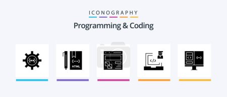 Illustration for Programming And Coding Glyph 5 Icon Pack Including development. coding. development. webpage. development. Creative Icons Design - Royalty Free Image
