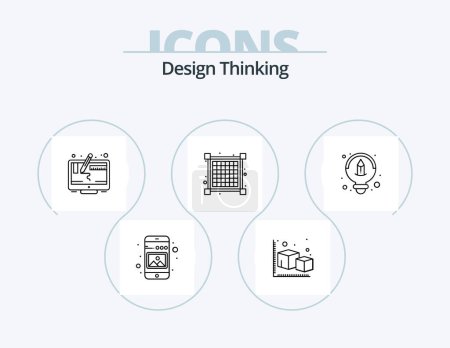 Illustration for Design Thinking Line Icon Pack 5 Icon Design. cdr format. zoom. cube. thinking. detail - Royalty Free Image