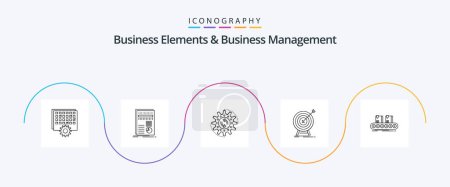 Illustration for Business Elements And Business Managment Line 5 Icon Pack Including market. goal. report. work. production - Royalty Free Image