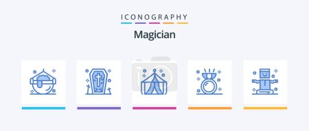 Téléchargez les illustrations : Magician Blue 5 Icon Pack Including fly. ring. circus. jewelry. diamond. Creative Icons Design - en licence libre de droit