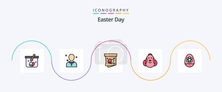 Téléchargez les illustrations : Easter Line Filled Flat 5 Icon Pack Including happy. easter. preacher. chicken. holiday - en licence libre de droit