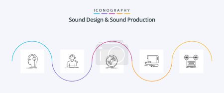 Téléchargez les illustrations : Sound Design And Sound Production Line 5 Icon Pack Including external. audio. meloman. vinyl. phonograph - en licence libre de droit
