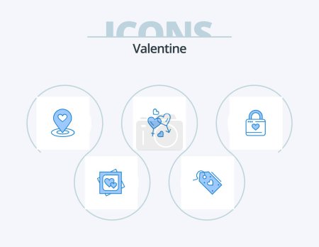 Téléchargez les illustrations : Valentine Blue Icon Pack 5 Icon Design. women. heart. discount. heart. location finder - en licence libre de droit