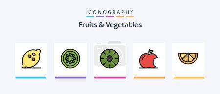 Téléchargez les illustrations : Fruits and Vegetables Line Filled 5 Icon Pack Including . fruit. vegetables. pumpkin. Creative Icons Design - en licence libre de droit
