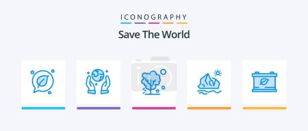 Téléchargez les illustrations : Save The World Blue 5 Icon Pack Including battery. iceberg. global. ice. ecology. Creative Icons Design - en licence libre de droit