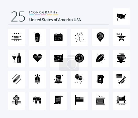 Ilustración de Usa 25 Solid Glyph icon pack including map. american. day. usa. fire - Imagen libre de derechos