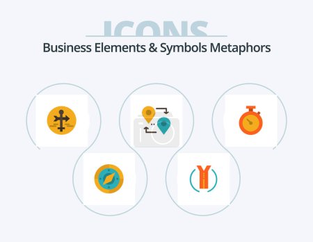 Illustration for Business Elements And Symbols Metaphors Flat Icon Pack 5 Icon Design. timmer. pointer. board. map. travel - Royalty Free Image