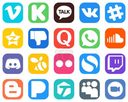 Illustration for 20 Versatile Social Media Icons such as music. soundcloud. tencent. whatsapp and quora icons. Modern Gradient Icon Set - Royalty Free Image